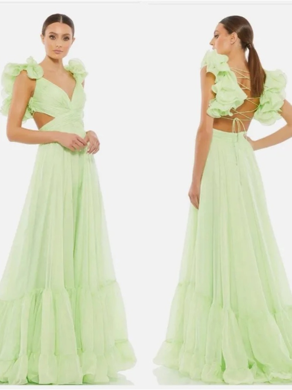 NEW MAC DUGGAL Ruffle Tiered Cut-Out Chiffon Gown Anthropologie size 4 - Picture 6 of 16